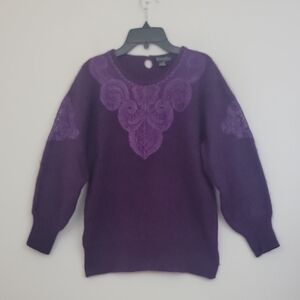 Angora Blend Purple Lace & Beaded Dolman Sleeve Long Sleeve Knit Sweater M